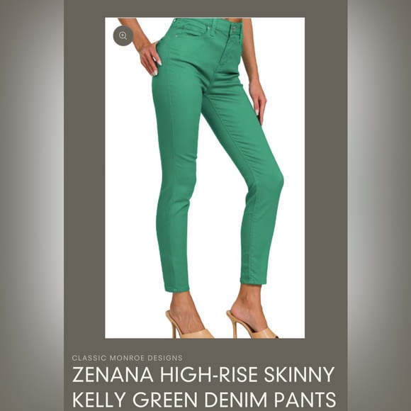 Zenana Stretch Color Pop Jeans Skinny Fit - Kelly Green - Picture 1 of 4